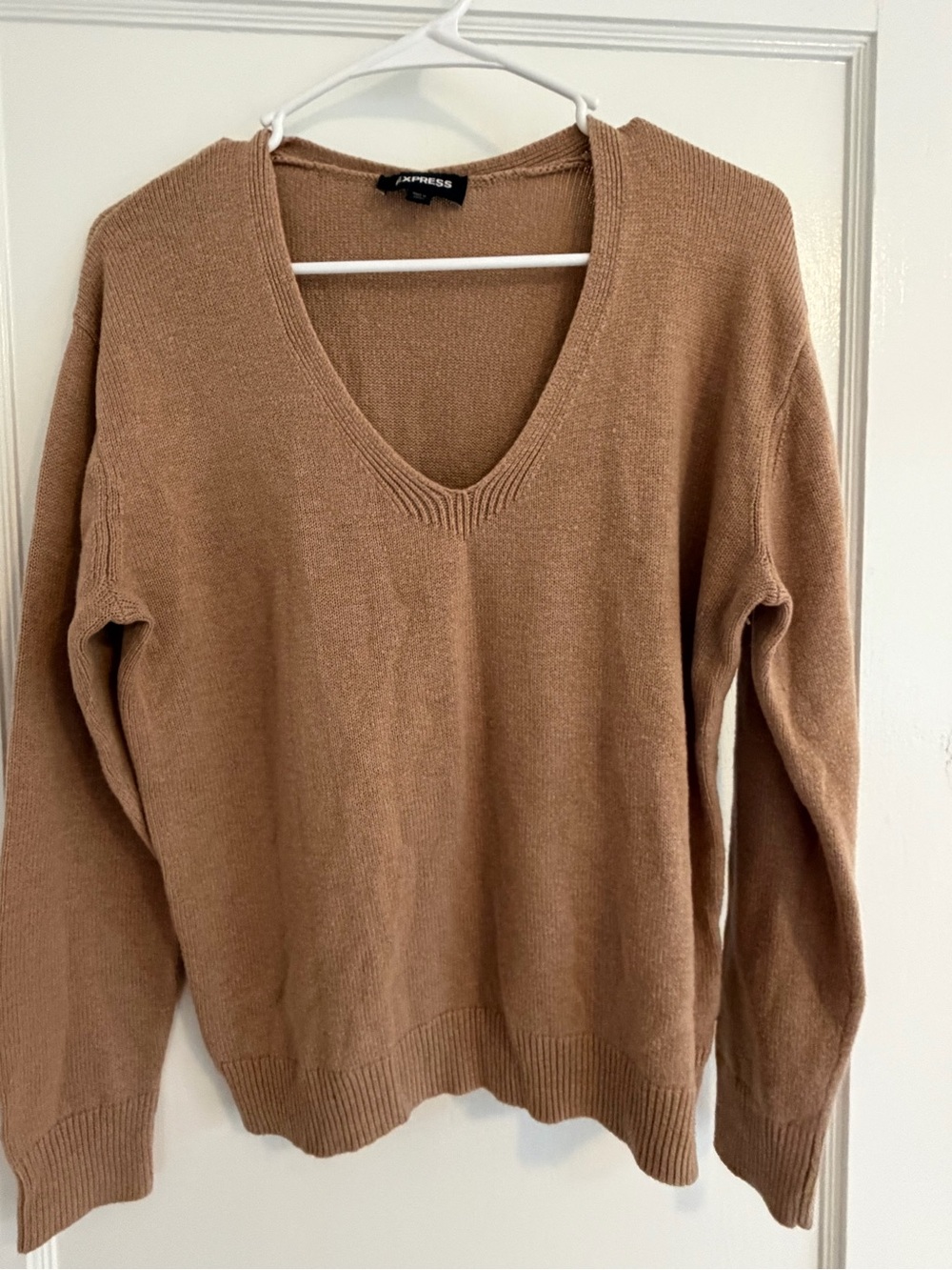 Express V-Neck Sweater in Camel Brown